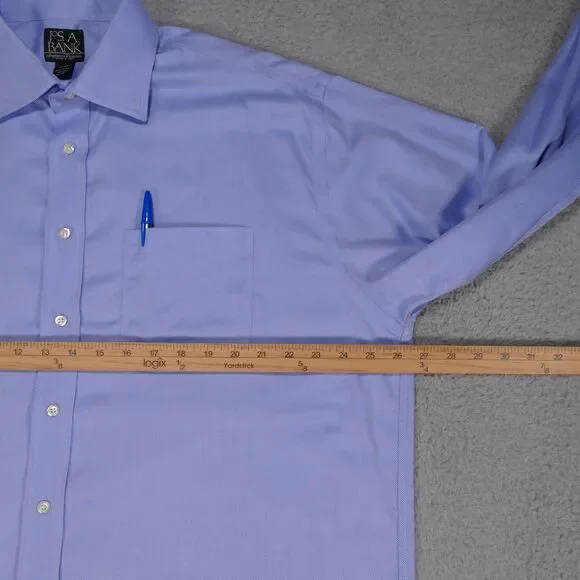 Jos A Bank Signature Button Shirt Men 17 - 33 Blue Button Up Long Sleeve - Picture 11 of 16